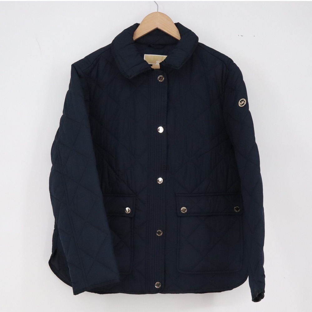 Michael Kors Jacket Womens L Navy Quilted Gold Snap Barn New